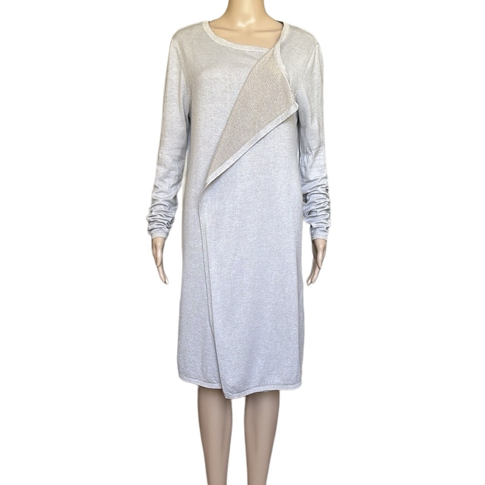 Cashmere Company Long Line Open Front Cardigan in Oatmeal size 48 US 10/12 Large